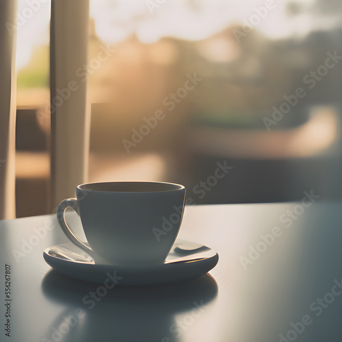 窓辺のテーブルに置かれたコーヒー, Generative, AI