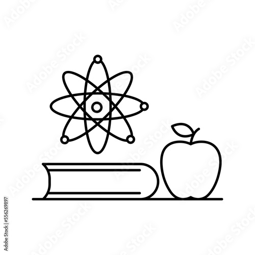 science symbol, book with apple and atom molecule icon vector