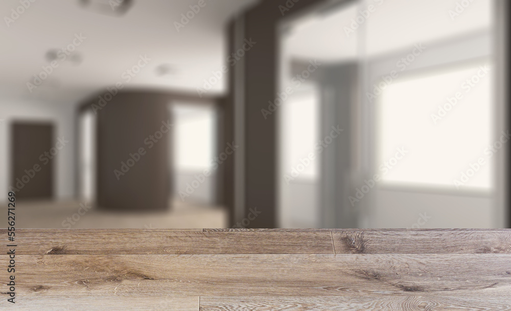 Modern meeting room. 3D rendering.. Background with empty wooden table. Flooring. Modern meeting room. 3D rendering.. Background with empty wooden table. Flooring.