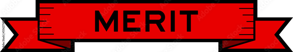 Ribbon label banner with word merit in red color on white background Ribbon label banner with word merit in red color on white background