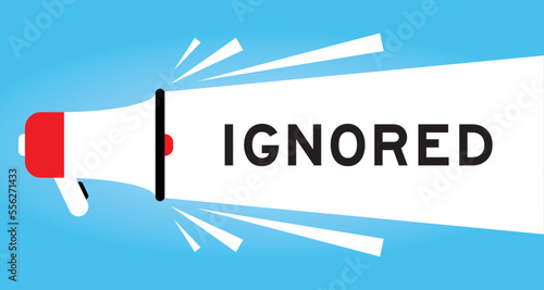 Color megaphone icon with word ignored in white banner on blue background