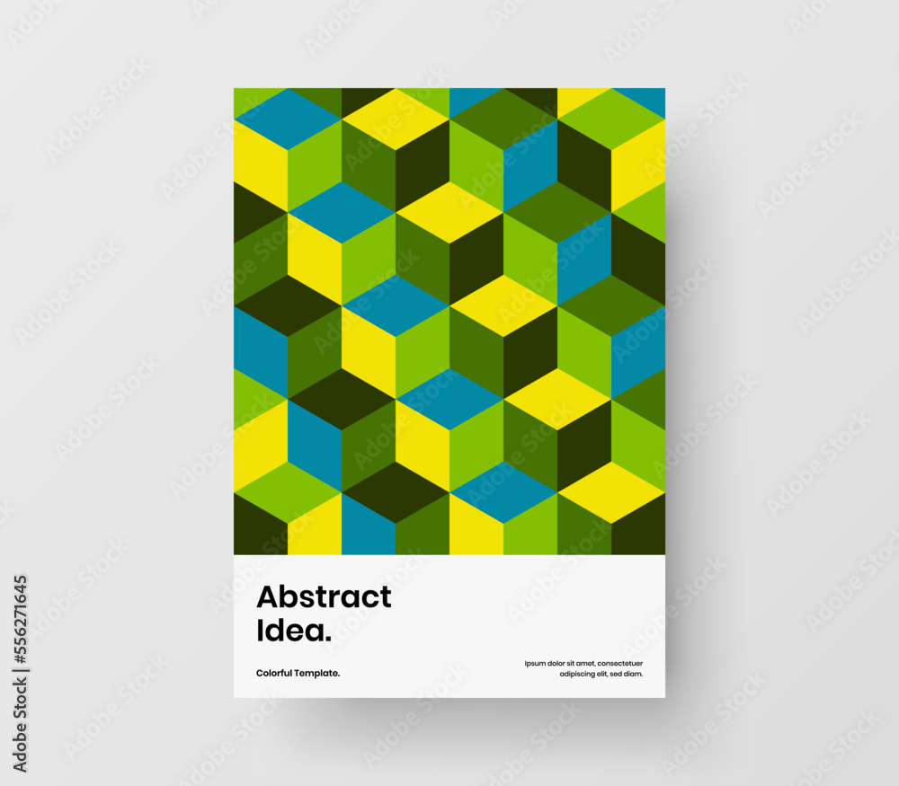 Isolated annual report A4 vector design illustration. Minimalistic mosaic shapes pamphlet layout.