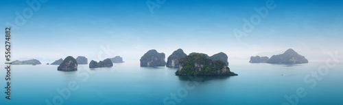 Panorama Aerial view of beautiful natural scenery landscape at tropical island, Hong island, Krabi, Thailand.