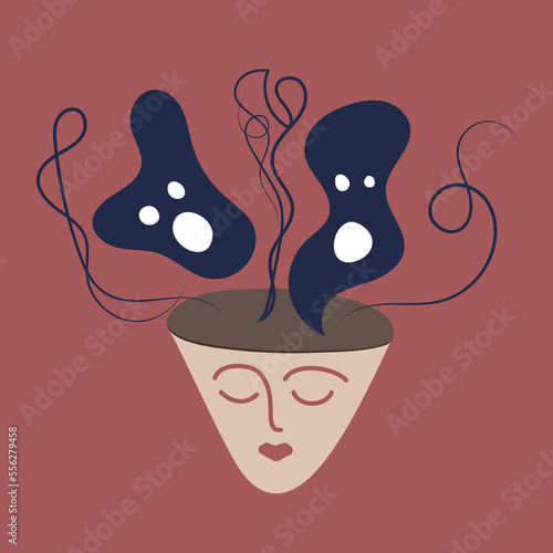 Horrors, nightmare haunting person illustration