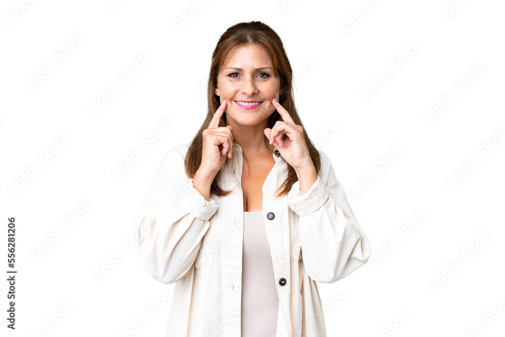 Middle age woman over isolated background smiling with a happy and pleasant expression Middle age woman over isolated background smiling with a happy and pleasant expression