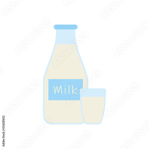 milk in bottle and glass flat design vector illustration. Elements for design dairy products, logo farm, grocery store, health food