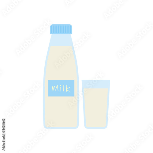 milk in bottle and glass flat design vector illustration. Elements for design dairy products, logo farm, grocery store, health food