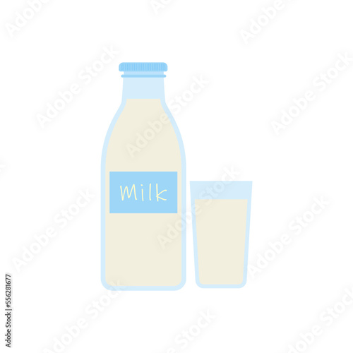 milk in bottle and glass flat design vector illustration. Elements for design dairy products, logo farm, grocery store, health food