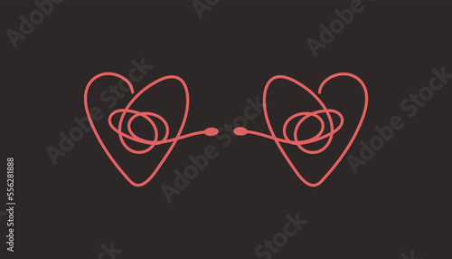 Two hearts in love line hand drawn concept