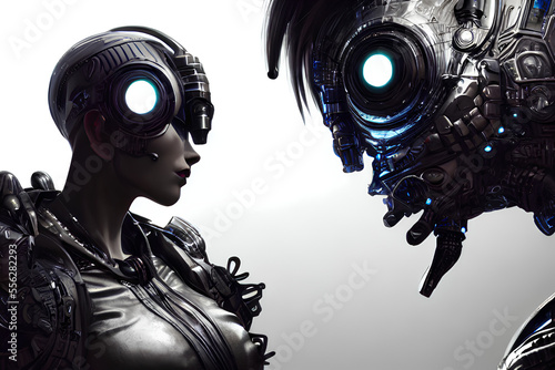 Female cyborg robots science image made by AI technology photo