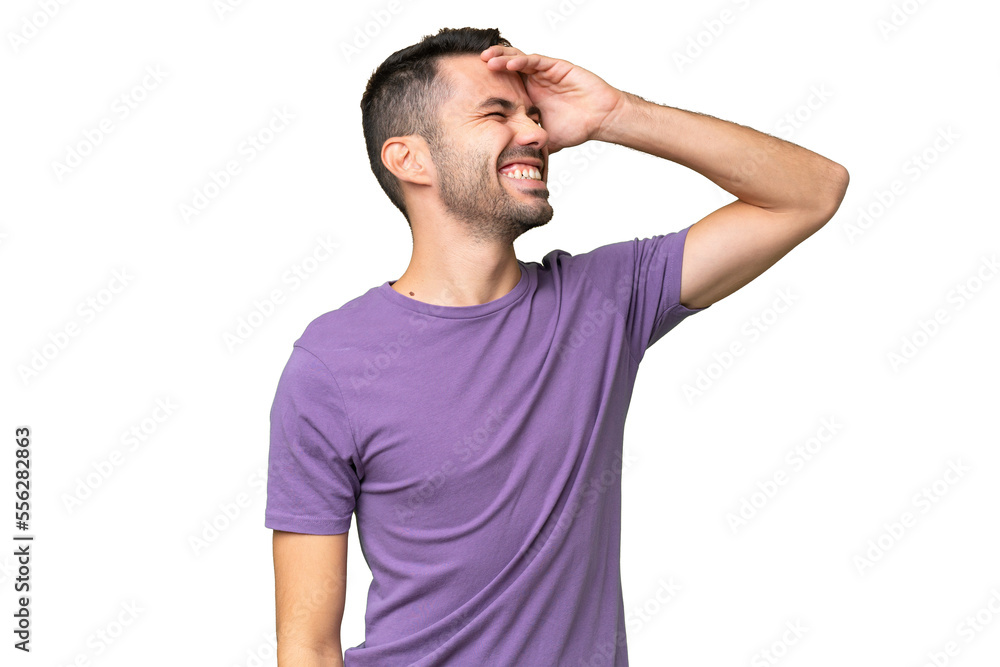 Young handsome caucasian man over isolated background smiling a lot Young handsome caucasian man over isolated background smiling a lot