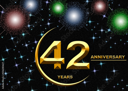 3d illustration, 42 anniversary. golden numbers on a festive background. poster or card for anniversary celebration, party