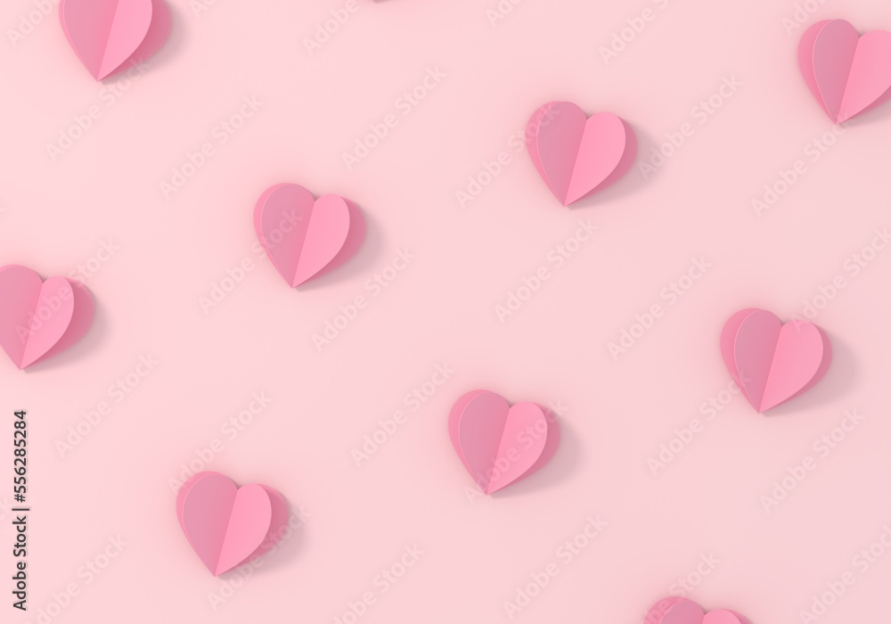 Pattern of Heart paper cut on pink background. Paper cut decorations for Valentine's day.