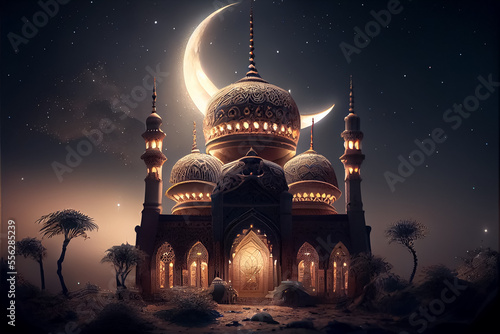 Photographie illudtration of amazing architecture design of muslim mosque ramadan concept