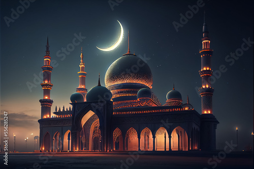 Photographie illustration of amazing architecture design of muslim mosque ramadan concept