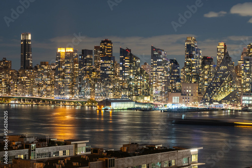 Manhattan skyline after dusk  long exposure detail buildings 