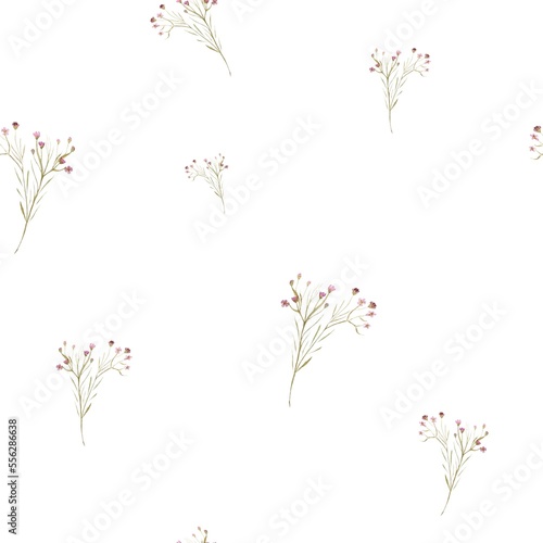 Branch pink flower simple cute pattern watercolor