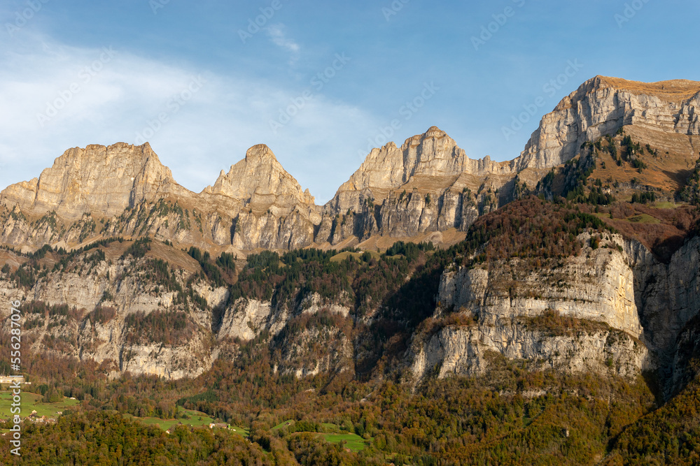Mountain panorama around the lake Walensee in Switzerland