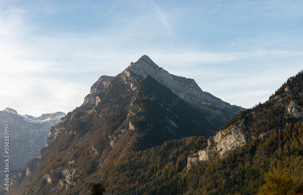 Swiss mountain panorama in the Canton Glarus in Switzerland