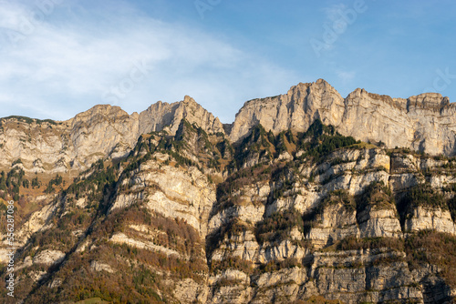 Mountain panorama around the lake Walensee in Switzerland