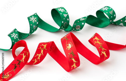 Christmas Ribbons for Gift Wrapping. Red and green ribbons with christmas icons.
