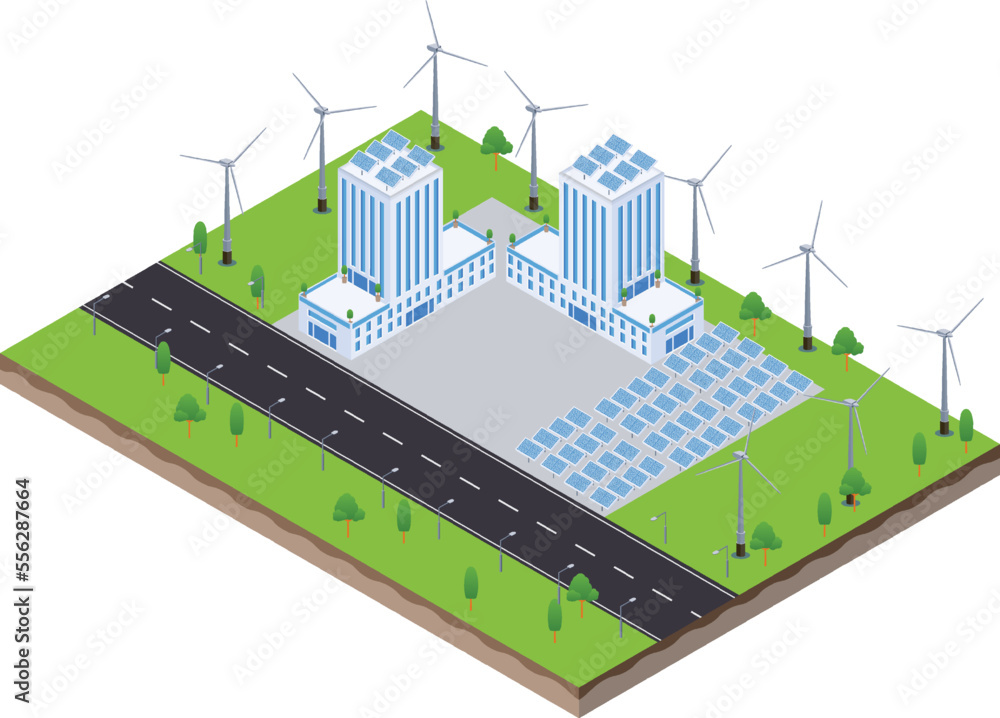 isometric scene of solar farm panels with green manufacturing industry factory isometric scene of solar farm panels with green manufacturing industry factory