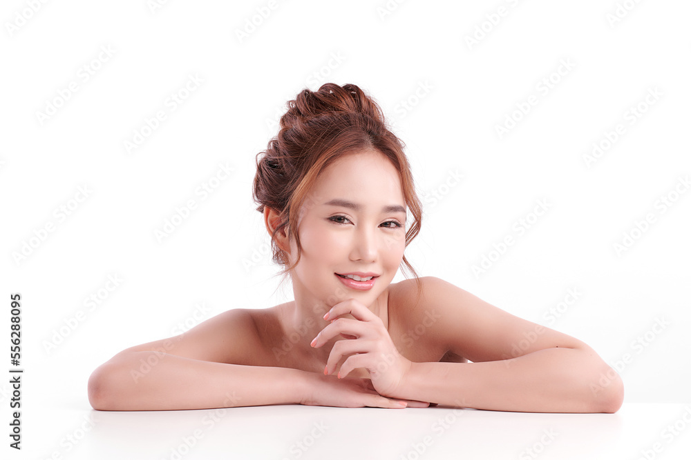 Beautiful young asian woman with clean fresh skin on white background, Face care, Facial treatment, Cosmetology, beauty and spa, Asian women portrait.