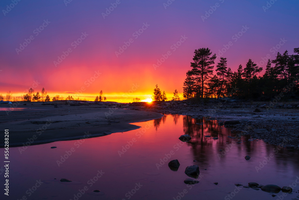 Sunset over the sea. Fäboda, Jakobstad/Pietarsaari. Finland