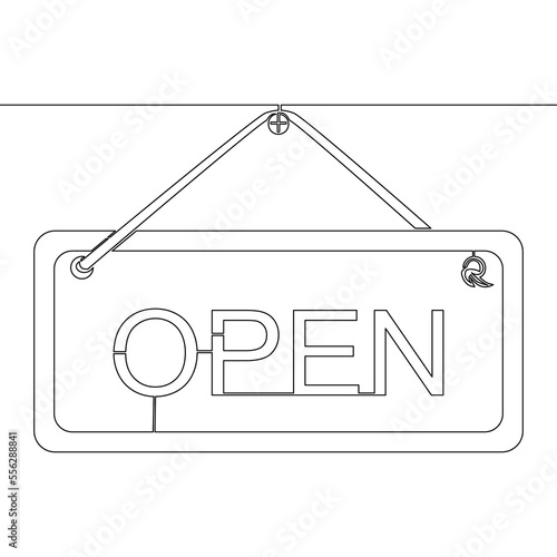 Continuous line drawing open sign for door plate icon vector illustration concept