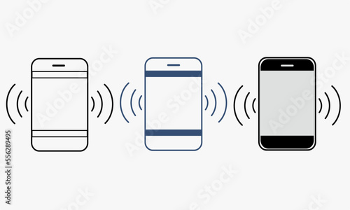Smartphone with a ringing icon in blue and black color. Mobile phone illustration pictogram.  The blue icon is for the web business technology icons set. 