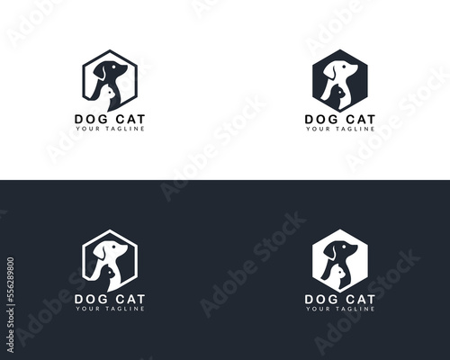 Dog and cat house home logo design template, pet love logo design suitable for pet shop, store, cafe, business, hotel, veterinary clinic, Domestic animal vector illustration logotype, sign or symbol.
