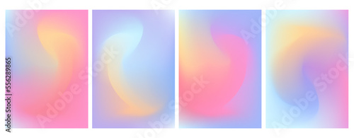Holographic gradient set. Iridescent aura pastel rainbow mesh soft backgrounds for design concepts, web, smartphone screen, presentations, banners, posters and prints