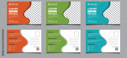 Elegant clean abstract creative corporate modern professional company business real estate construction post card design template.