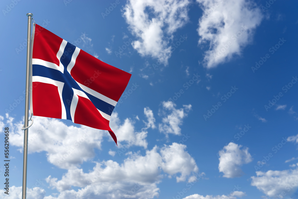 Kingdom of Norway Flags Over Blue Sky Background. 3D Illustration