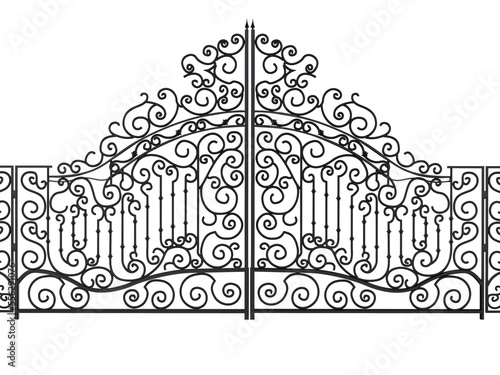 Wrought iron gate on transparent background.