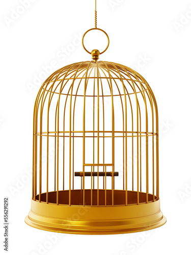 Fototapet Gold bird cage on transparent background.