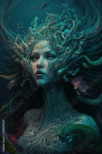 siren, mermaid, underwater, dark fantasy, horror, demons, art illustration