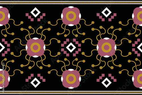 Ethnic fabric pattern geometric style. Sarong Aztec Ethnic oriental pattern traditional dark black background. Abstract vector illustration. use for texture clothing wrapping decoration carpet.