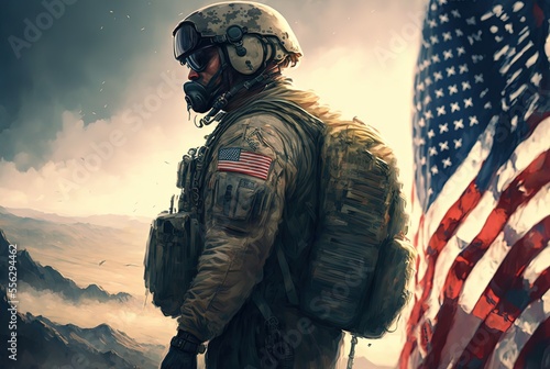 illustration of an American soldier with national flag