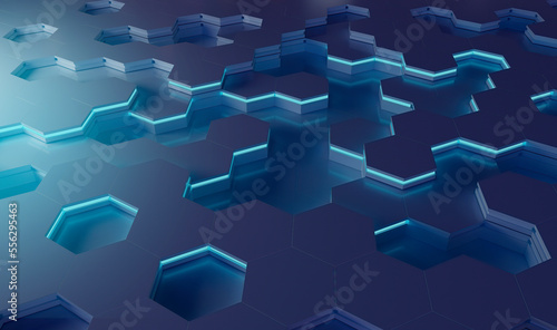 Abstract hexagons background pattern. 3d render
