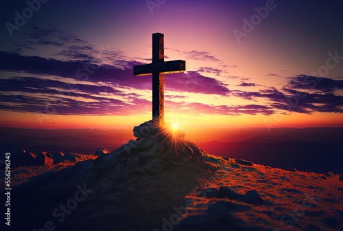 illustration of cross on hill background
