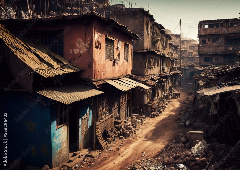 illustration of Slum landscape inspired from Dharavi slum in Mumbai illustration of Slum landscape inspired from Dharavi slum in Mumbai