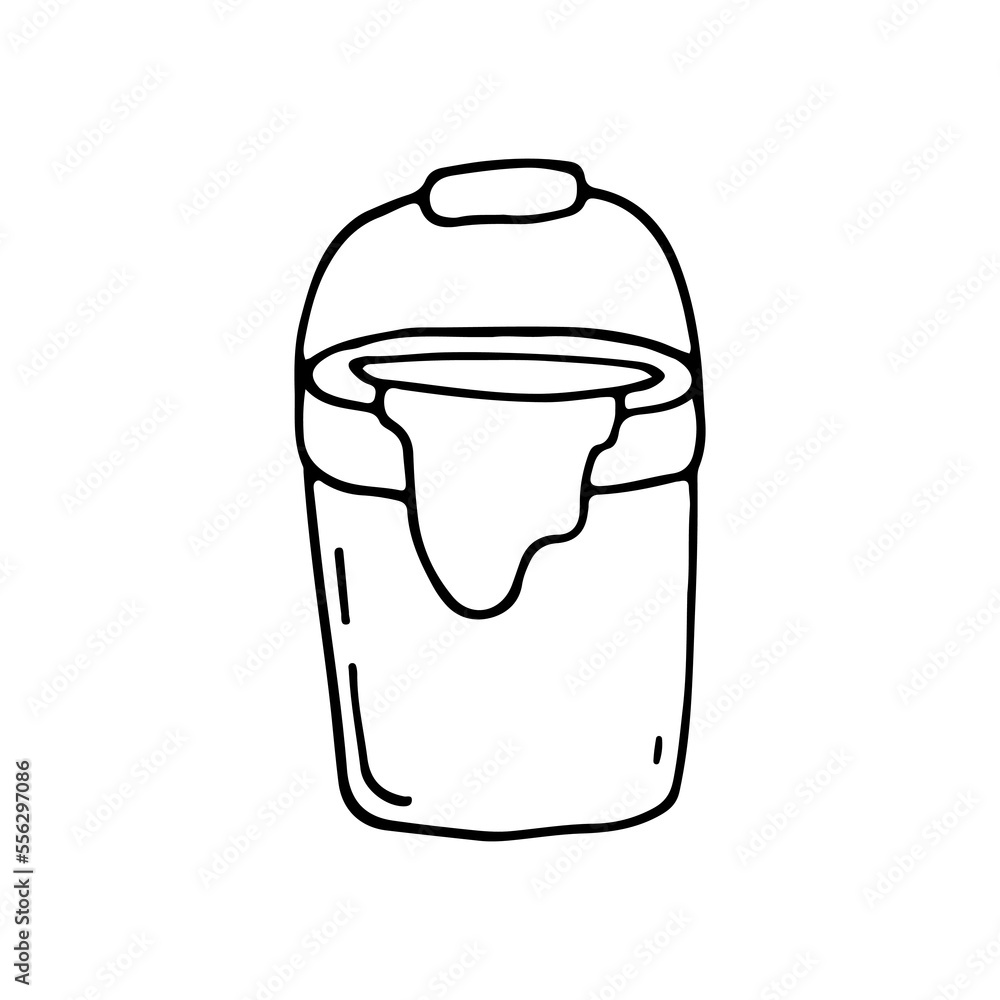 Bucket of paint. Polyester container for paints and varnishes. Doodle. Drawn by hand. Vector illustration. Outline. Bucket of paint. Polyester container for paints and varnishes. Doodle. Drawn by hand. Vector illustration. Outline.