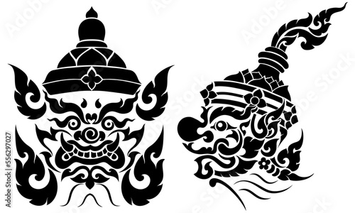 Giant Face in Thai Art is an Oriental Traditional Art for Decoration in a Religious setting Buddhist and Hinduism Ornament about Ramayana and Art are Elegant Instances of Traditional Oriental Culture