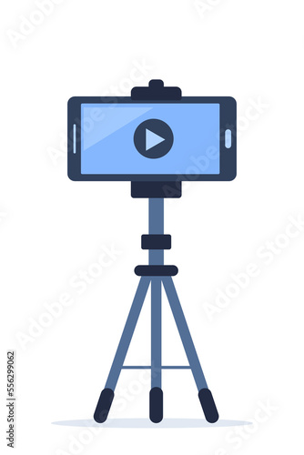 Smartphone with tripod for video streaming. Vector illustration.