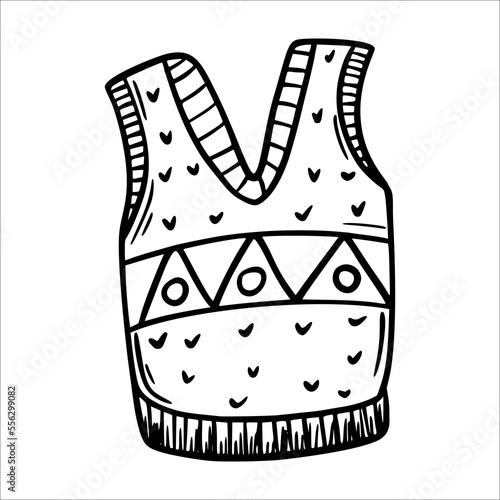 Sweater. Warm winter clothes. Vector illustration in sketch style. Knitted sweater.