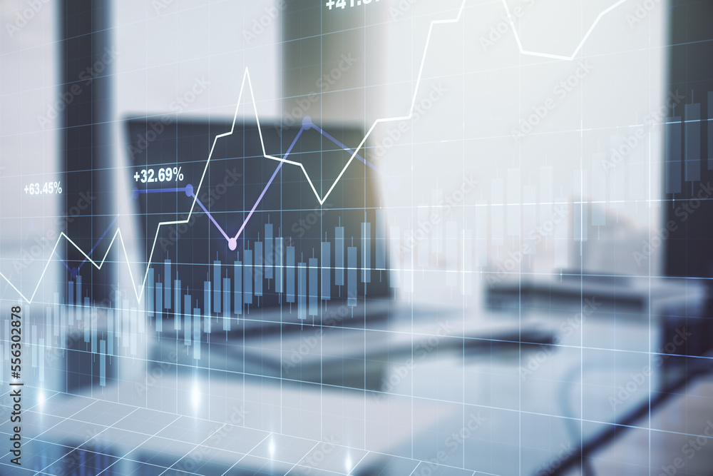 Multi exposure of abstract creative financial graph on modern computer background, forex and investment concept Multi exposure of abstract creative financial graph on modern computer background, forex and investment concept