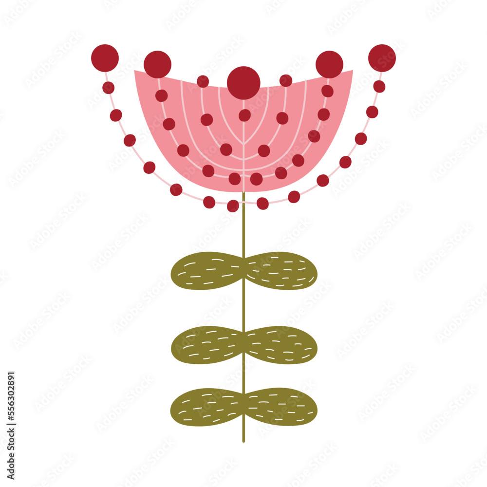 Cozy scandinavian style pink flower isolated on white background, time for hygge design element, exotic leaves Cozy scandinavian style pink flower isolated on white background, time for hygge design element, exotic leaves