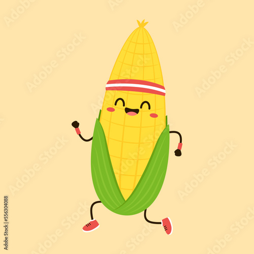 Corn cartoon vector. Cute vegetable vector character isolated on white. Corn mascot.