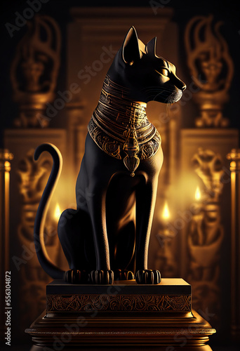 black egypt cat statue. sketch art for artist creativity and inspiration. generative AI	